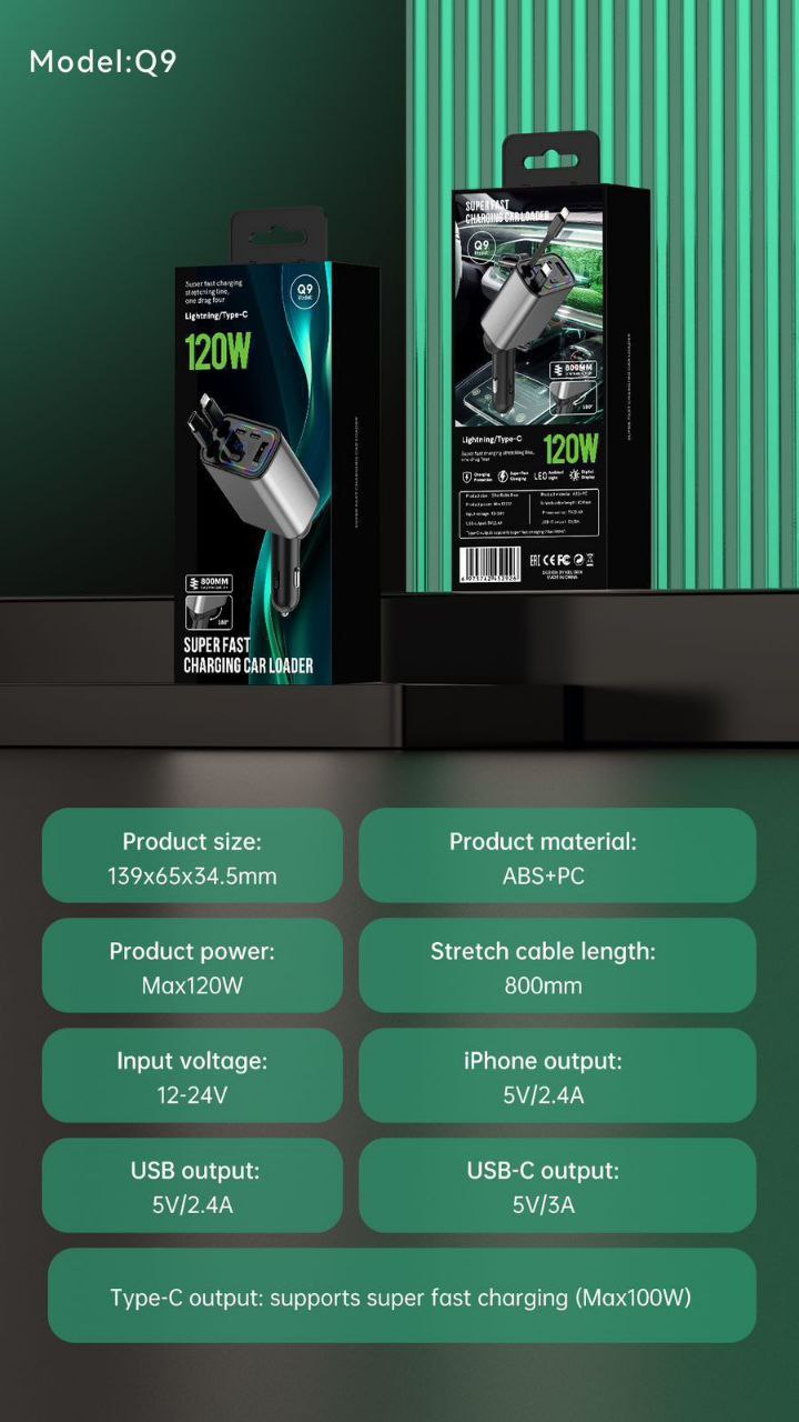 120 Wats Retractable Car Charger